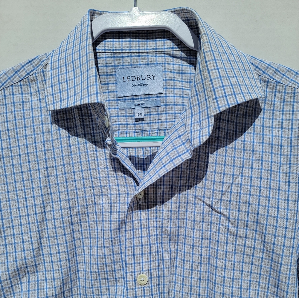 Ledbury Fine Shirting Blue Plaid size 15.5